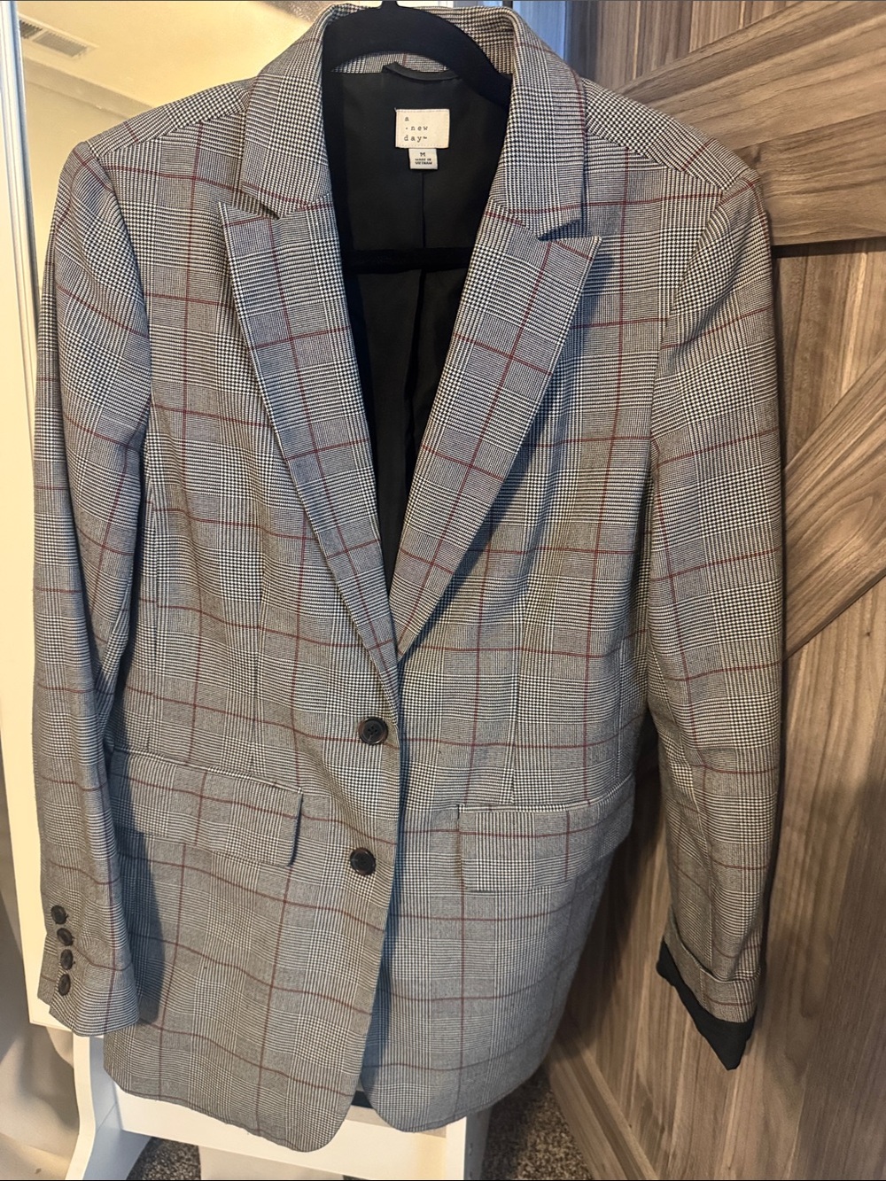 a new day Gray Glen Plaid Blazer with Red Windowpane